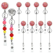Beadable Badge Reels, 10 Pcs Bead Retractable Badge Holder Belt Clip, Lotus Pink