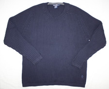 Vintage Nautica Sweater Men's M Ribbed Knit 100 Cotton V-Neck 90s Y2k Navy Blue