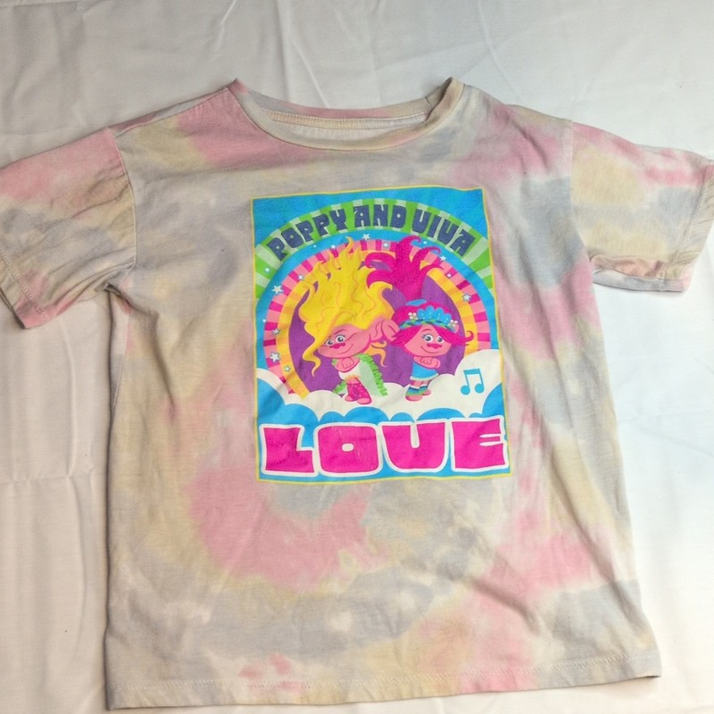 DreamWorks Trolls Girls Poppy DJ Suki Tie-Dye Graphic Tee Short Sleeve M 7/8
