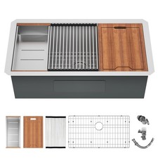 30-Inch Undermount Kitchen Sink - Stainless Steel Single Bowl Workstation Wit...