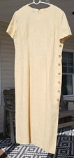 Talbots Petites Vintage Maize 100% Linen Short Sleeve Long Sheath Dress 12P