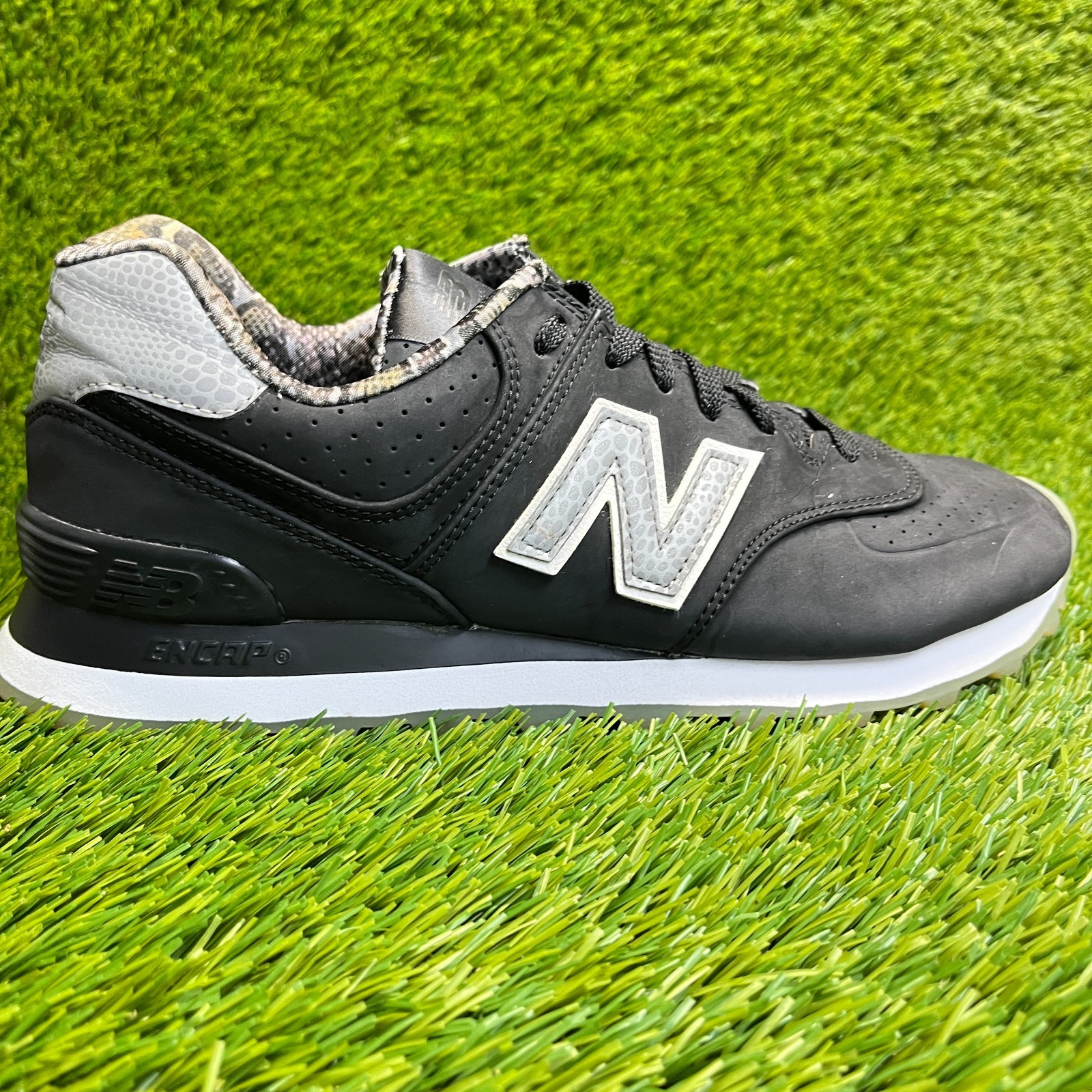 New Balance 574 Womens Size 9.5 Black Athletic Leather Walking Shoes Sneakers