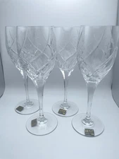 Mikasa Cassidy Crystal Water Wine Goblets Floral Glasses 9" T 10 oz S/ 4 C83