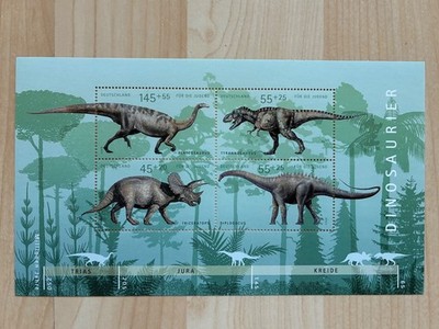 Deutschland 2008 Dinosaurier Kleinbogen komplett postfrisch T-Rex Triceratops