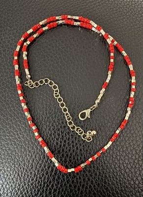 Accessorize  Golden / Red Beaded Chain Necklace.
