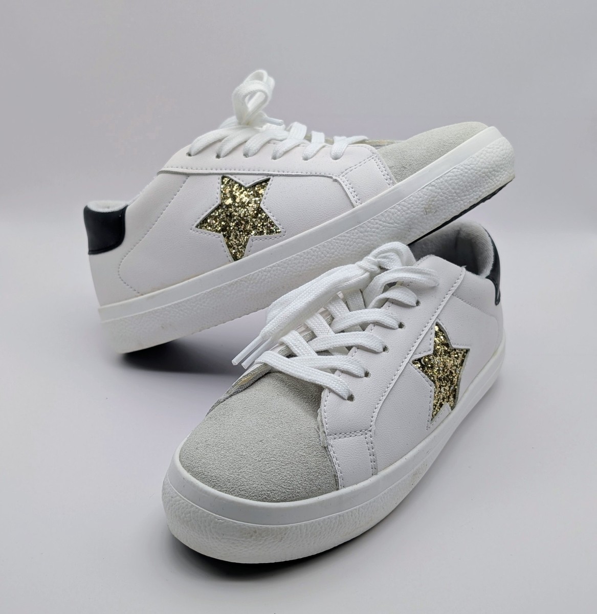 Steve Madden NY90 Starling White Leather Gold Star Sneakers