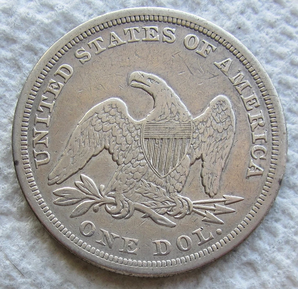 Dólar de plata libertad sentada 1847 fecha clave rara XF limpieza ligera libertad completa Foto 2 de 3