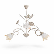 Lampadario illuminazione interno vintage in Ferro Battuto e Paralume in vetro