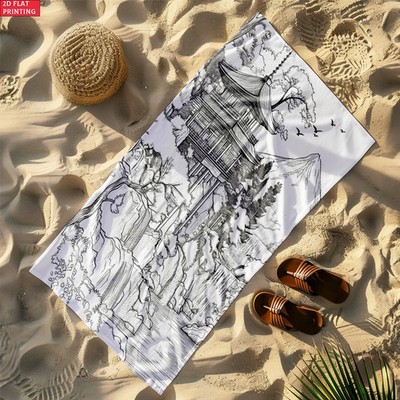 2D Flat One-Piece Baota Mountain View Beach Towel - Soft, Highly Absorbent Mic