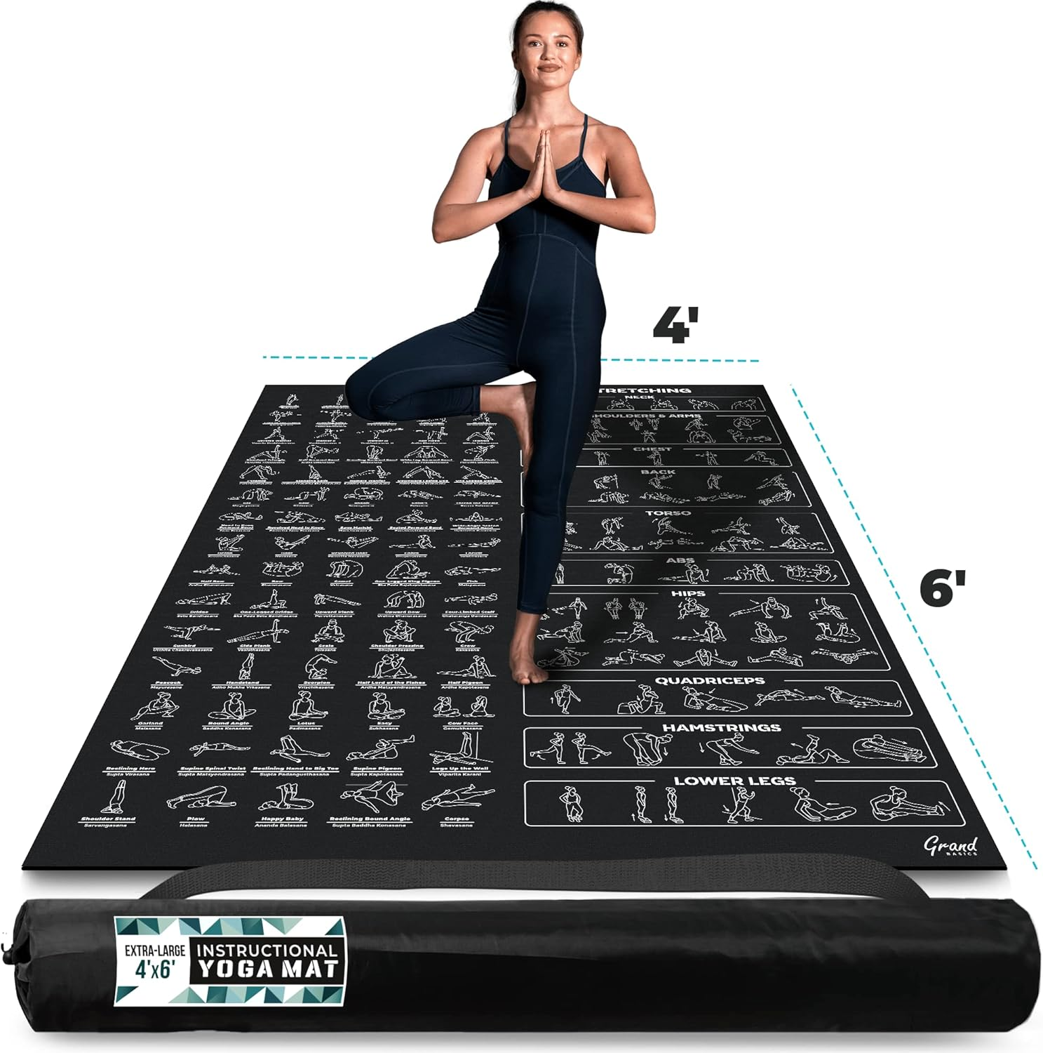 Extra-Large Instructional Yoga Mat with Poses Printed on It - 3X Bigger & 2X Wid