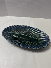 1970 Vintage Large Ashtray Retro Oval Green Blue 13” USA Shell