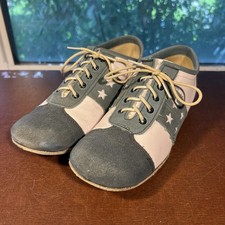 Vintage Brunswick Blue White Leather Bowling Shoes Women&rsquo;s Sz 7.5M Saddle Oxford