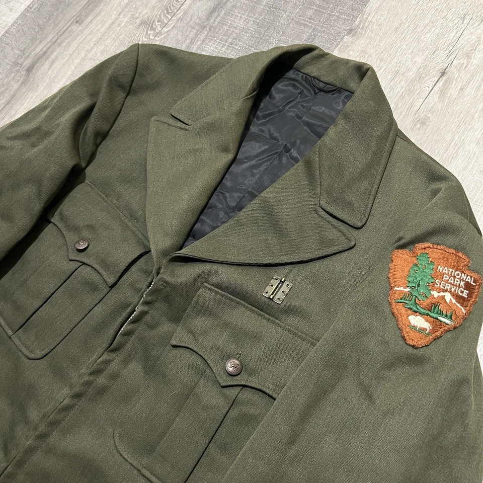Chaqueta de Colección Años 50 Gregory Forest Service Cremallera Recortada Gabardina Verde Parcheada 38r Foto 3 de 4