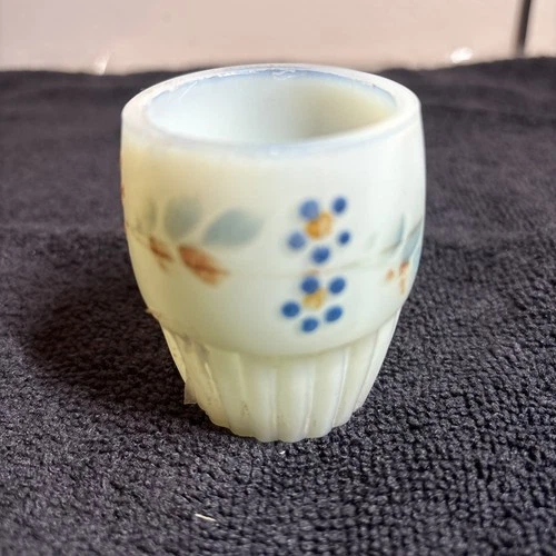 Antique Victorian Hand Painted Opalescent Milk Glass Toothpick Holder Cup
