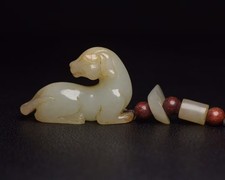 Certified Natural Hetian Jade Hand carved Qing Dynasty Dog Pendant Statue1251