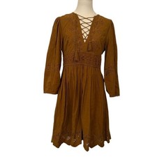 Ulla Johnson Alley Dress Bronze Cotton Mini Lace-Up XS