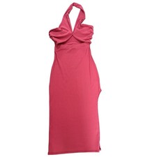 Lulu's Catching Glances Cut Out Ribbed Halter Midi Dress  Pink SZ Small