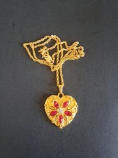 Vintage Avon Red Rinestones, Gold Tone Heart Pendant Necklace 