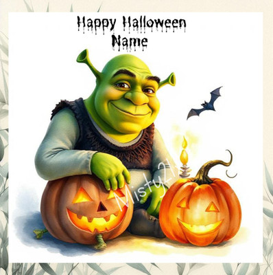 Personalisierte SHREK Halloween Grußkarte Schnitzerei Kürbis Fledermaus gruselig Spaß Kerze