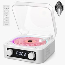 CD Player with Built-in Speakers Portable Bluetooth Input Output Desktop White