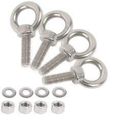 4-Pack M10 Stainless Eye Bolts 1.2" Heavy Duty M8x30mm Nuts Washers Included