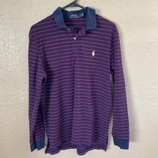 Polo Ralph Lauren Red  Blue Striped Long Sleeve Men's Collared Shirt, Size L