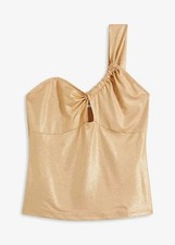 Top aus Mesh mit Glitzerdetail Gr 44 Gold Metallic Damen Shirt Bluse Tunika Neu*