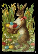 German Vintage Style Scrap Die Cut - Large Easter Bunny Colored Eggs BK5051
