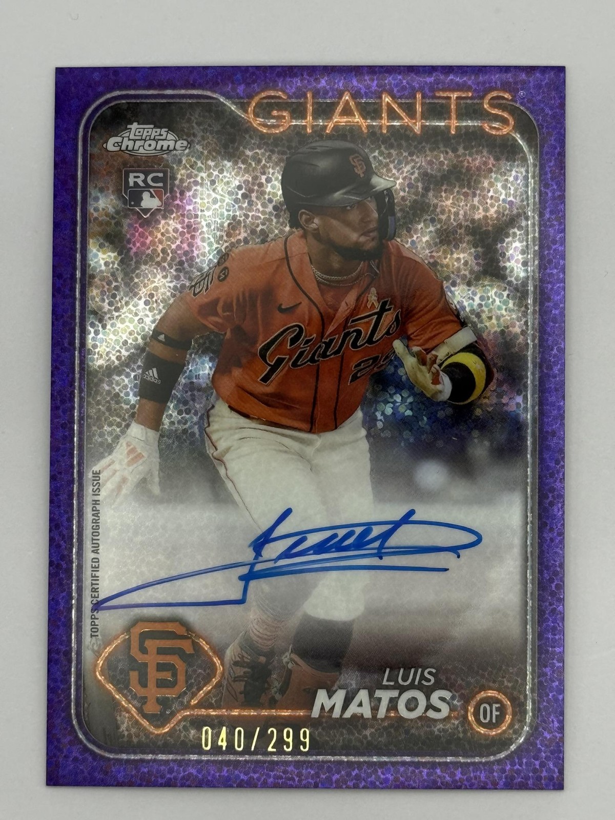 2024 Topps Chrome #RA-LM Luis Matos Rookie Autographs Purple Speckle /299
