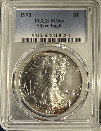 1990 American Silver $1; PCGS MS66 Ft & Rev Toning