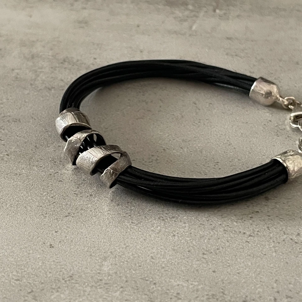 Pulsera de cuero negro vintage Silpada City Slicker de plata de ley B3207 7,5-8" Foto 2 de 4