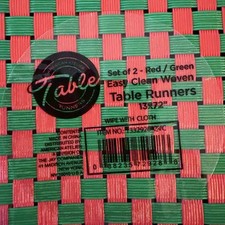 Christmas Table Runner Red Green Basketweave 13x72 Easy Clean