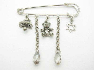 Baby Brosche Bär aus massivem Silber Davidstern Kabbala für Kinderwagen