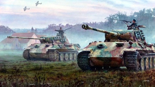 WW2 WWII German PANTHER PANZER TANKS BATTLE ATTACK Military War Poster Print