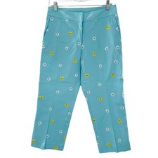 Lilly Pulitzer Blue Embroidered Daisies Colorful Fun Cropped Pants Capris 6