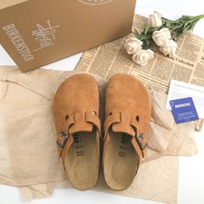 Birkenstock Boston Stussy Caramel Soft Suede Leather Clog Slippers EU37-45 NEW