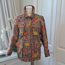 NWOT H M Womens Floral Print/Khaki Cargo/Field/Chore Jacket Zip/Snap Front 10