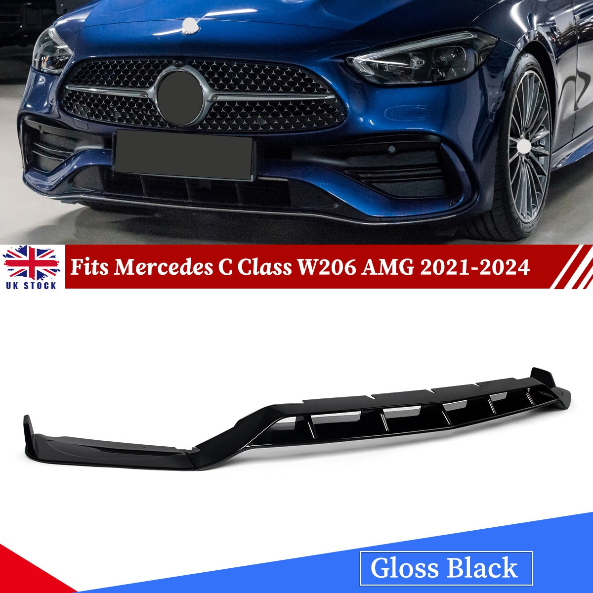 FRONT SPLITTER SPOILER LIP GLOSS BLKACK FOR MERCEDES C CLASS W206 AMG 2021-2024