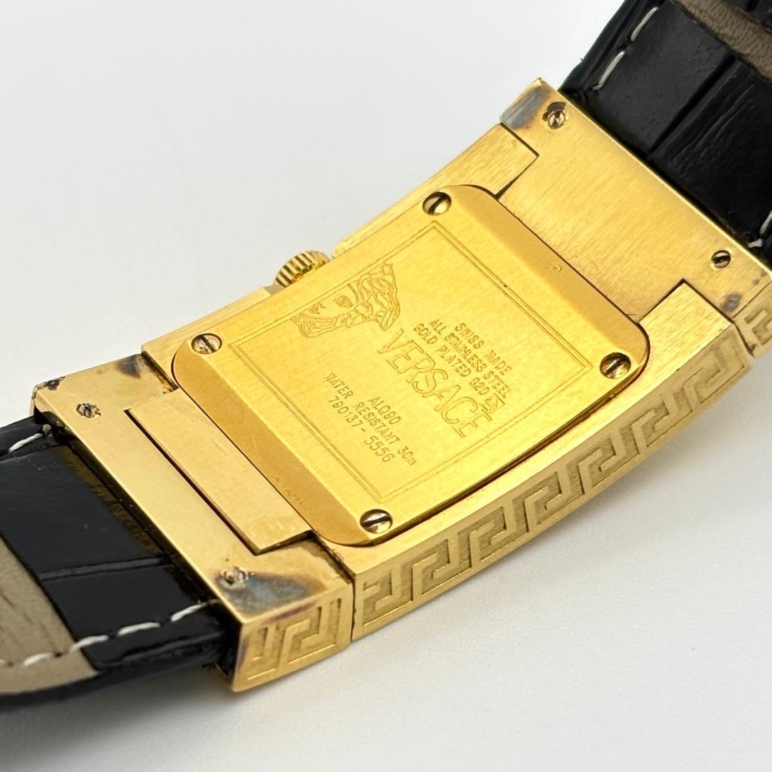 Versace Dress Watch Quartz Leather Strap 4P Diamond Square Mens Gold wrist 18cm thumbnail 7