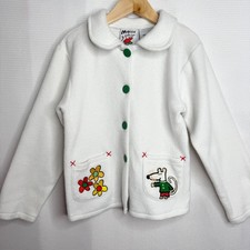 VERY RARE 1999 Maisy Mouse Fleece Cardigan White Embroidered Kidcore 90's Size6X