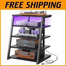 Modern 5-Tier AV Media Stand w/ Power Strips & LED Lights