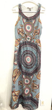 Love21 Forever 21 Brown Teal Maxi Sundress Small Aztec Dress Summer