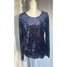Vintage Blue Burnout Velvet Top M Measurements in pictures. Romantic.A50.