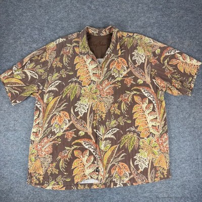 Tommy Bahama 100% Silk Button Up Hawaiian Shirt Floral Loop Collar Mens XXL 2XL