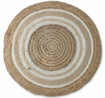 Khidakee Round Jute Braided Rug - Cream Circle Border - Seconds Faulty 60 cm - Image 1 of 4