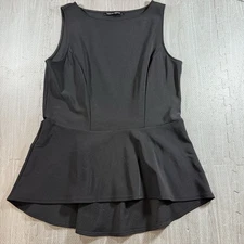 BOSTON PROPER Large Black Peplum Top Blouse Sleeveless