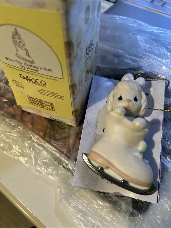 Precious Moments When The Skating Is Ruff Try Prayer Ornament NIB 1994