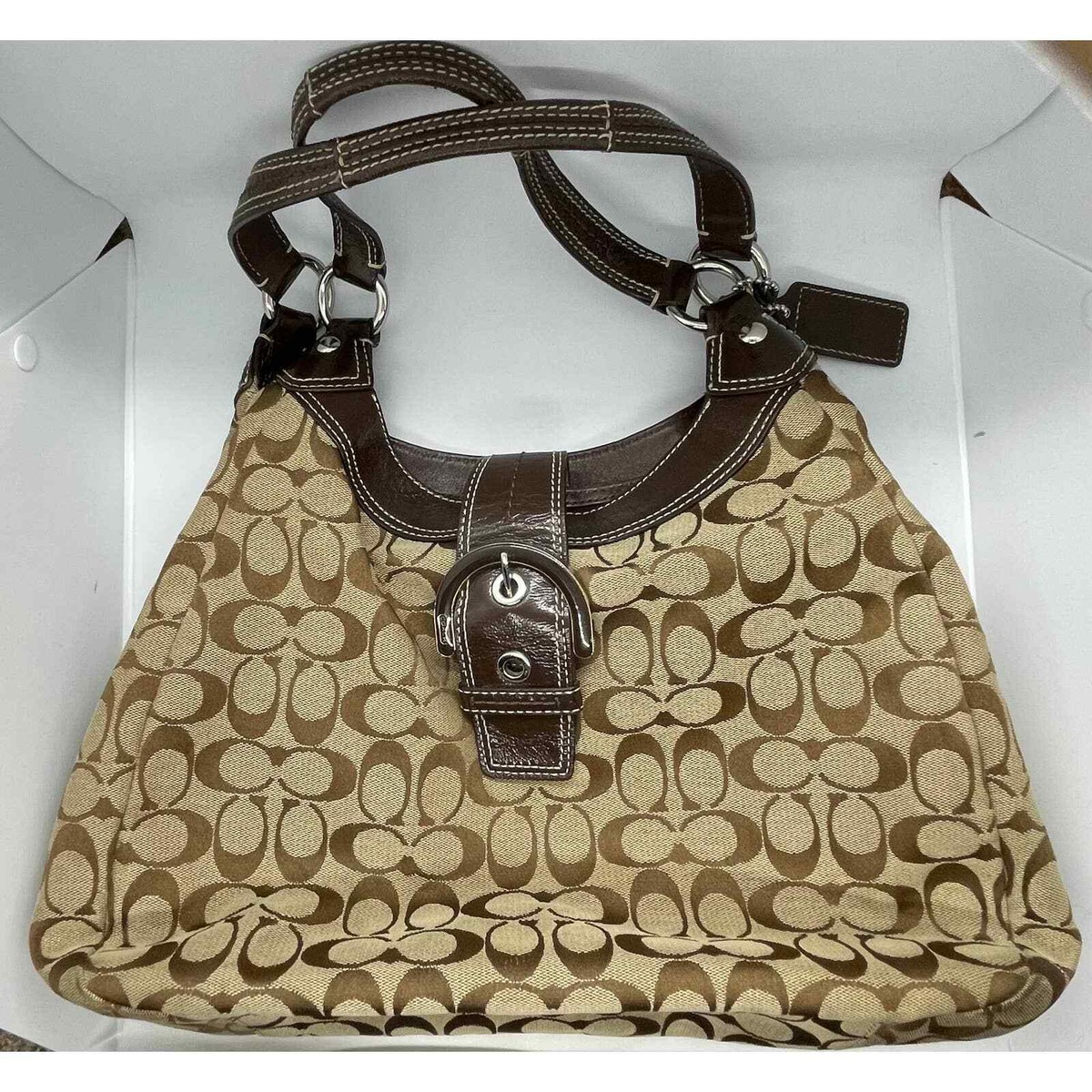 バッグ COACH Soho Leather One Shoulder Hobo Bag Coach Signature Soho Shoulder Hobo Bag Brown Khaki F17403 | eBay