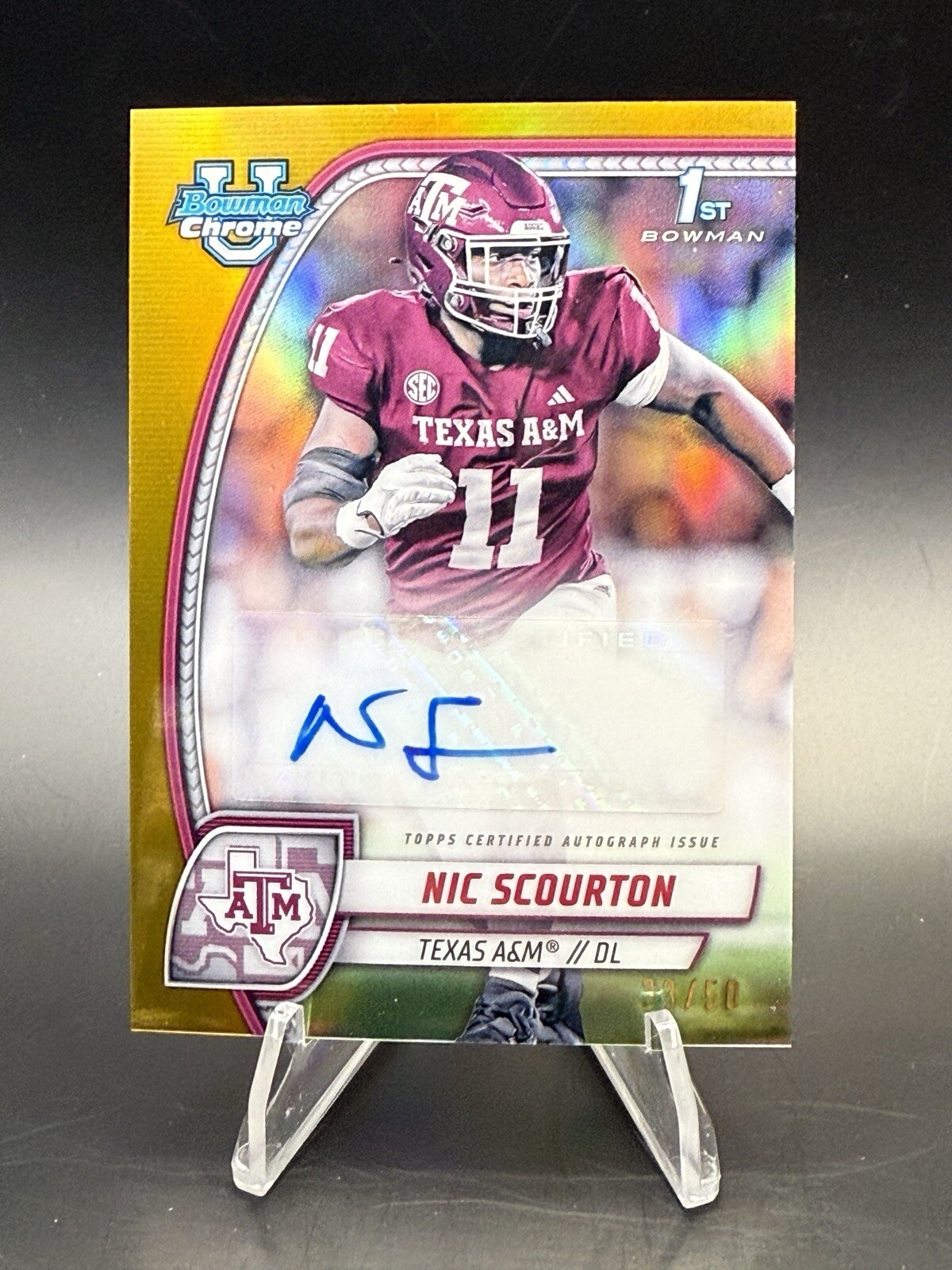2024 Bowman Chrome University • Nic Scourton • 1st Gold Refractor Auto /50 🔥