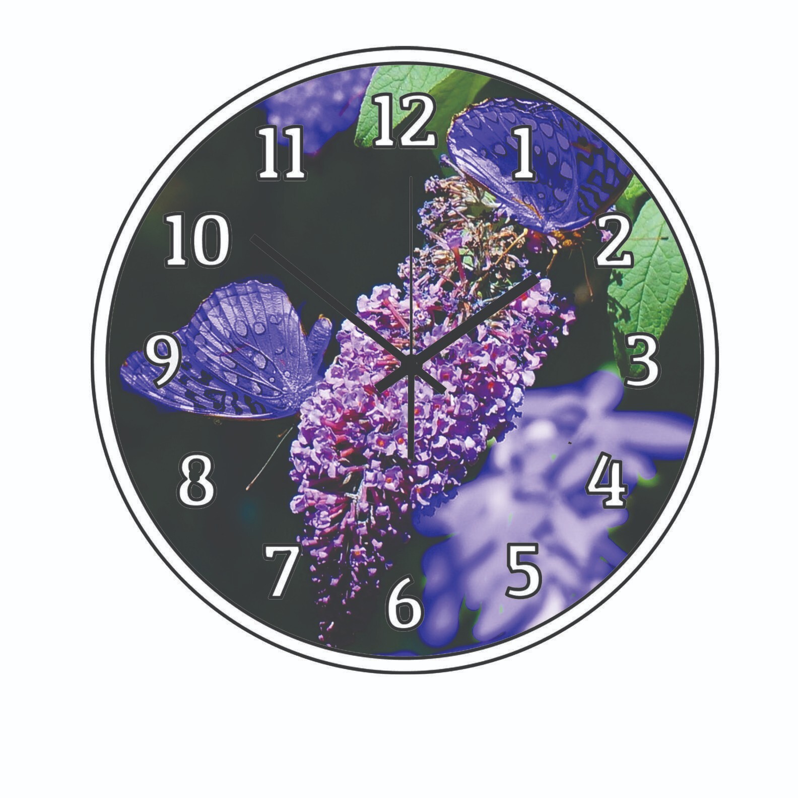 Purple Butterfly and flowers Art Wall Clock art 3 size choices